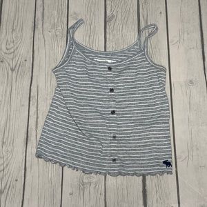 Abercrombie kids, heathered, gray white, pinstripe tank top cropped
